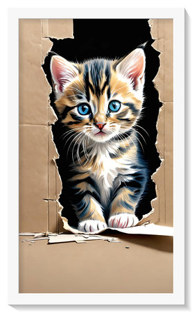 Cat peeking out of a hole in a torn paper. Vector illustration.の素材