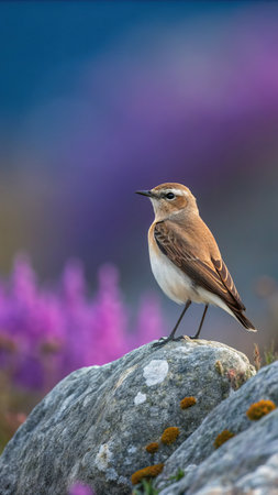 Wheatear (Oenanthe oenanthe) on a rockの素材