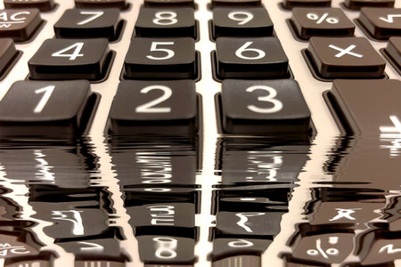 Abstract Financial Numbers Background. Adistorted, view of calculator keys. A powerful visual...