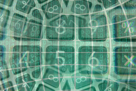 Abstract Financial Numbers Background. Adistorted, view of calculator keys. A powerful visual...