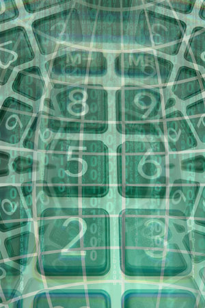 Abstract Financial Numbers Background. Adistorted, view of calculator keys. A powerful visual concept for finance, economy, data, and complex mathematical calculations.の写真素材