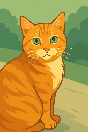 Ginger cat sitting in the forest. Vector illustration of a cat.の素材