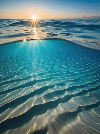 Sunset over the sea. The sun is reflected in the water.の素材