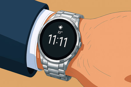 Illustration of a smart watch with an inscription on the screen.の素材