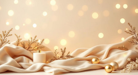 A Cozy Minimalist Holiday Scene. A Blend of Christmas and New Year. A Christmas and New Year celebration theme.の素材