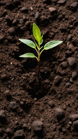 Green seedling illustrating concept of new life and eco-friendly livingの素材