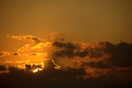 Cloudscape, Colored Clouds at Sunset near the Ocean, Background