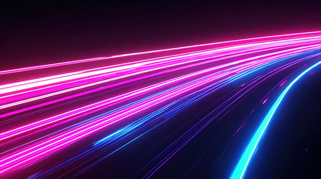 Neon lines in motion on a dark background. 3d renderingの素材