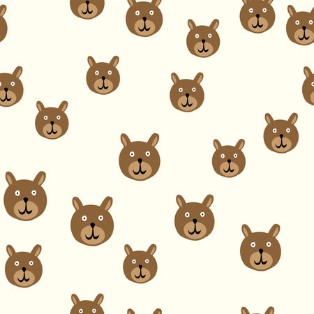 Vector seamless pattern of flat cartoon hand drawn doodle bear face isolated on white backgroundのイラスト素材