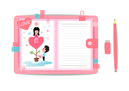 love boy and girl with notebook 2のイラスト素材