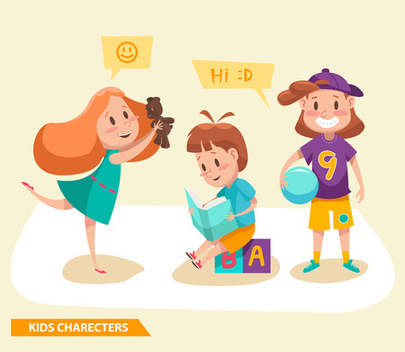 kids boys and girls playing characters designのイラスト素材