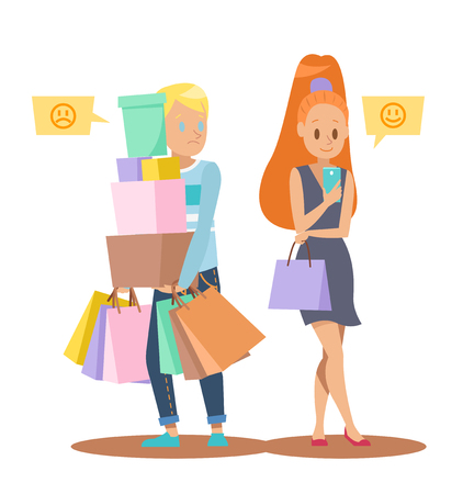 man waiting girl shopping character designのイラスト素材