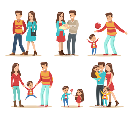 Happy family with father, mother, daughter and son vector design No. 4のイラスト素材