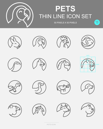 Set of Pet Vector Line Icons. Includes dog, rabbit, cat, fish and more. 50 x 50 Pixel.のイラスト素材