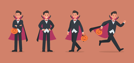 Halloween dracula with pumpkin character vector design. no4のイラスト素材