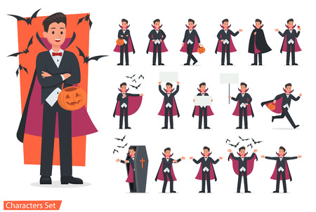 Halloween dracula with pumpkin character vector design. no5のイラスト素材