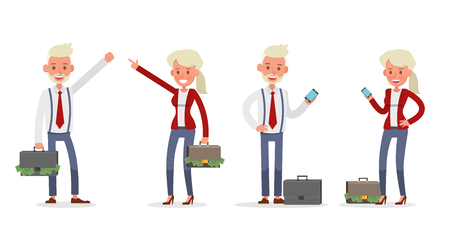 Set of Businessman and Businesswoman character vector design. Presentation in various action with emotions and working. no81のイラスト素材