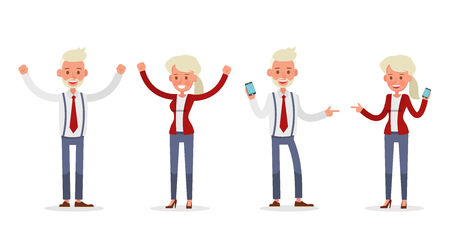 Set of Businessman and Businesswoman character vector design. Presentation in various action with emotions and working. no84のイラスト素材