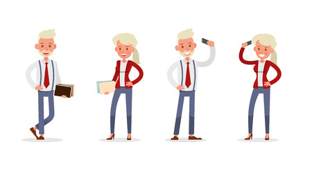 Set of Businessman and Businesswoman character vector design. Presentation in various action with emotions and working. no87のイラスト素材