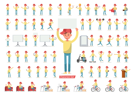 Set of men character vector design. Presentation in various action with emotions, running, standing, walking and working. no4のイラスト素材