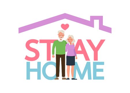Stay home during the coronavirus epidemic. Social distancing, self-isolation concept. Family in self quarantine, protection from virus. Character vector design.のイラスト素材