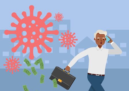 The impact of coronavirus on the stock exchange and the global economy. Businessman character vector design.のイラスト素材