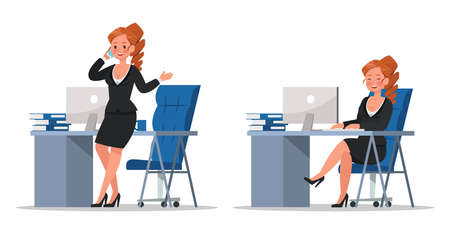 set of business woman working in office character vector designのイラスト素材