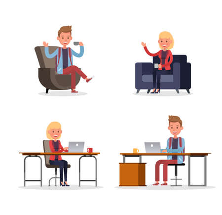office people working and poses action character vector design no16のイラスト素材