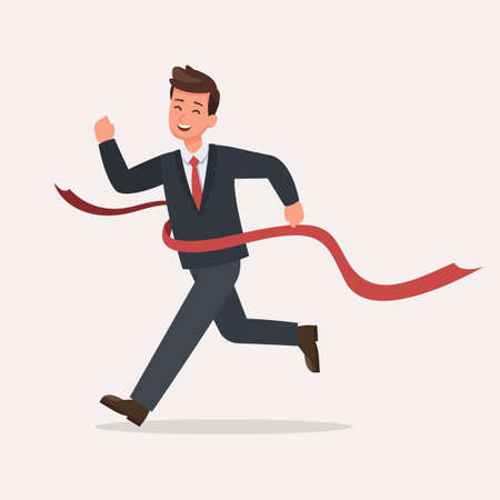 Businessman run to the finish line character vector designのイラスト素材