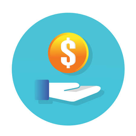 Hand with coin Flat Icon design. Concept save money.のイラスト素材