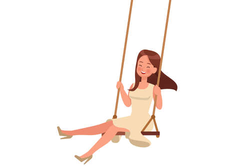 Happy girl playing swing on white background character vector design.のイラスト素材