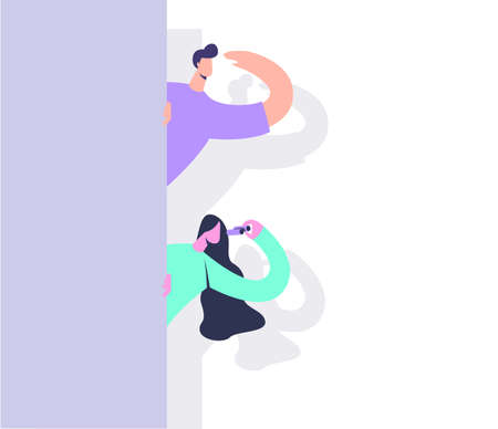 Man and woman holding binoculars character vector design.
