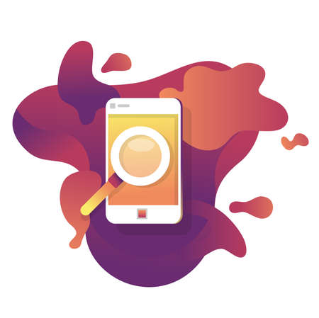 Mobile Phone and Magnifying Glass Search icon flat with fluid shapes background vector design.のイラスト素材