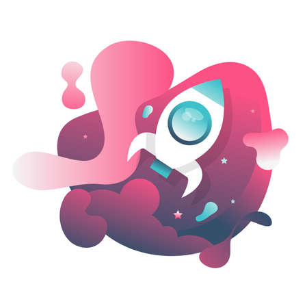 Rocket icon flat, Startup Business with fluid shapes background vector design.