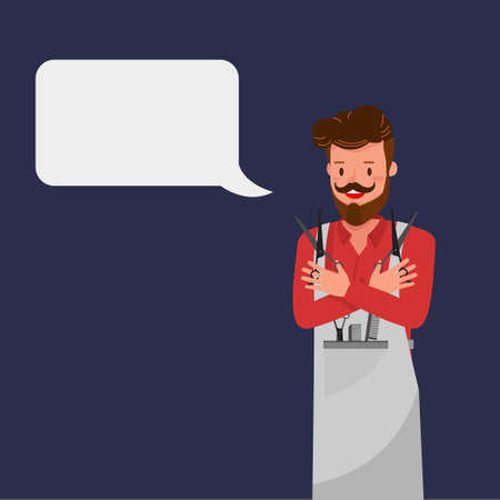 Barber with Chat Bubbles character vector design.のイラスト素材