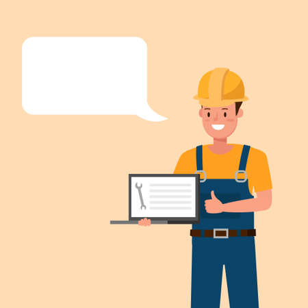 Builder with Chat Bubbles character vector design.のイラスト素材