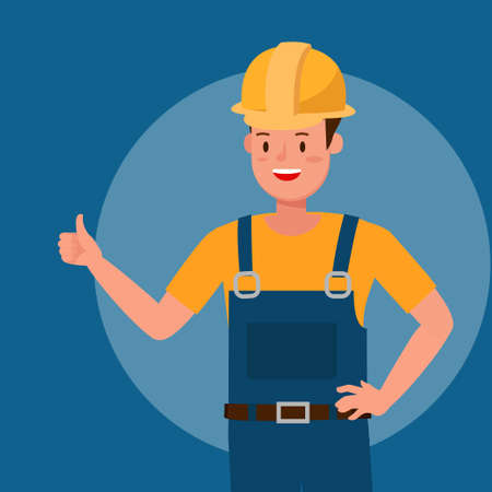 Builder smile Thumb Up Like character vector designのイラスト素材