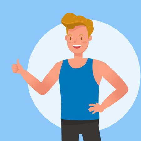 Fitness trainer smile Thumb Up Like character vector designのイラスト素材