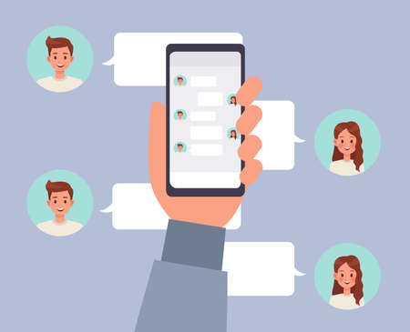 people playing smartphone character vector designのイラスト素材