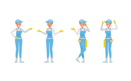 Professional janitor woman vector character design. Presentation in various action.のイラスト素材