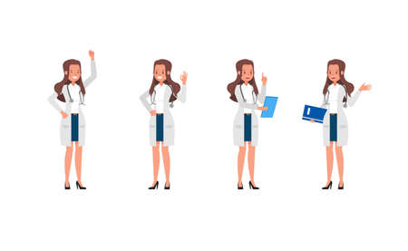 Woman doctor vector character design. Presentation in various action.のイラスト素材