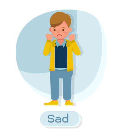 Children character vector design. Presentation in various action with emotions and sad.のイラスト素材