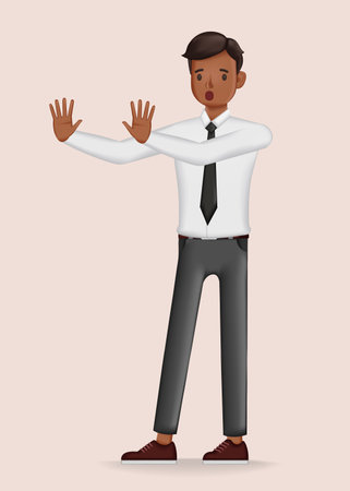 Sad businessman thows up his hands character design. 3d vector illustration.のイラスト素材
