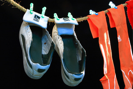 Canvas shoe and orange socksの写真素材