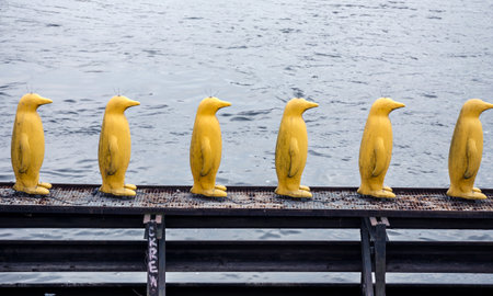 Yellow penguins art installationのeditorial素材