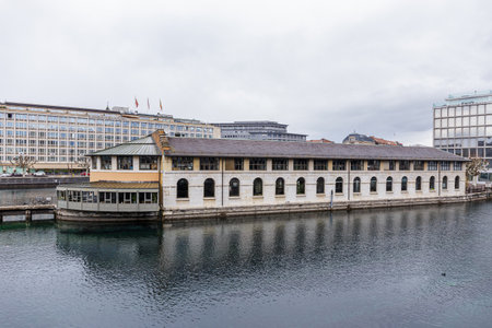 Geneva, Switzerland - April 1, 2018: Grand Central Brasserie at les Halles. Restaurant with a wide range of wine, beer and local productsのeditorial素材