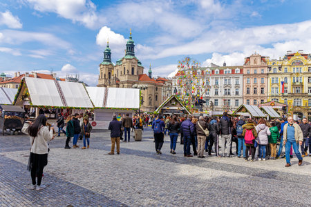 Prague , Czech Republic - April 02, 2018: Traditional Prague Easter market on Old Town Square in Pragueのeditorial素材