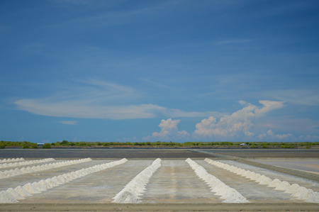 a salt farm, where brine is evaporated by the sunの写真素材