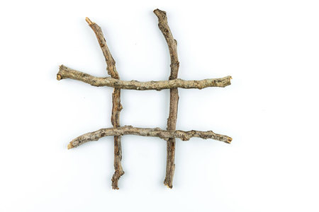 Pile of dry twigs on white background