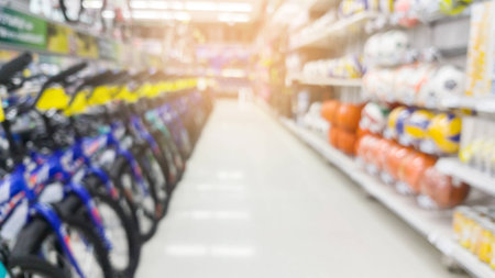 Abstract blurred image of supermarket for background,  Sports departmentの写真素材
